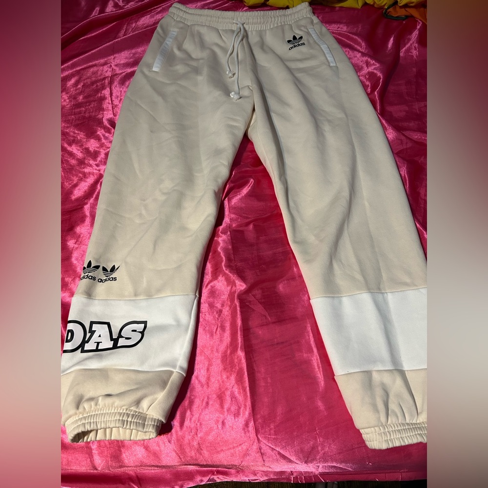 Cream and White Adidas joggers